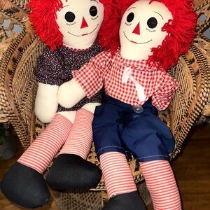 Vintage Raggedy Ann and Andy Dolls with Red Hair 36”